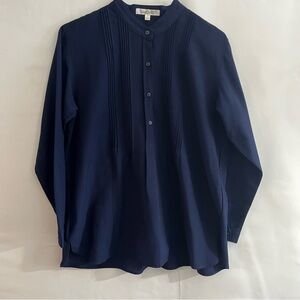 TravelSmith Women's  Blue Boxy Button Down Shirt with Mandarin Collar Size L